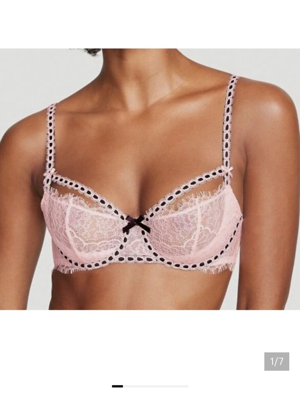 Victoria's Secret Pink Lace Underwire Bra with Black Trim 36DDD